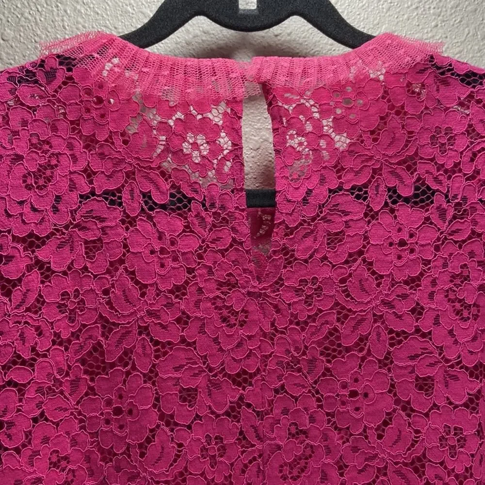 J. Crew Women Pink Lined Lace Blouse With Tulle Ruffle Detail Size M